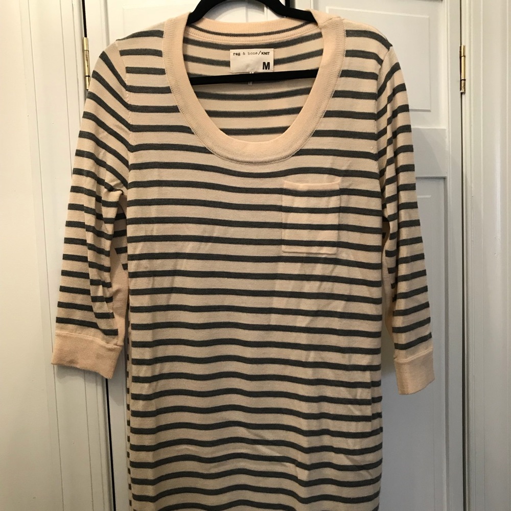 Rag & Bone Cream and Grey Striped Sweater Dress